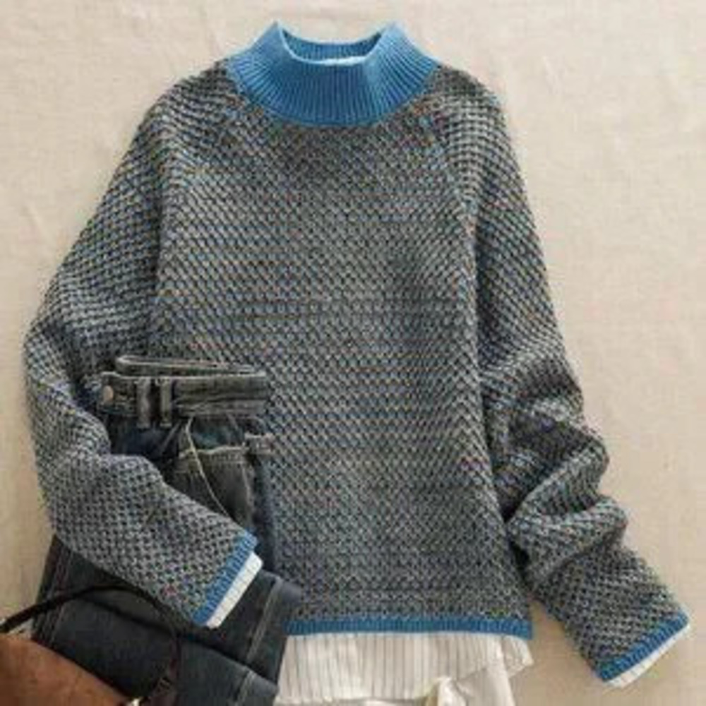 ZARA Blue Casual Women's Geometric Gradient Knit Long Sleeve Cozy Pullover